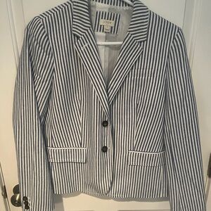 J. Crew Navy Blue and White Striped Seersucker Blazer
